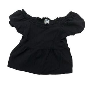 Old Navy Black Top sz L (10-12) Puff Short Sleeves Babydoll Top